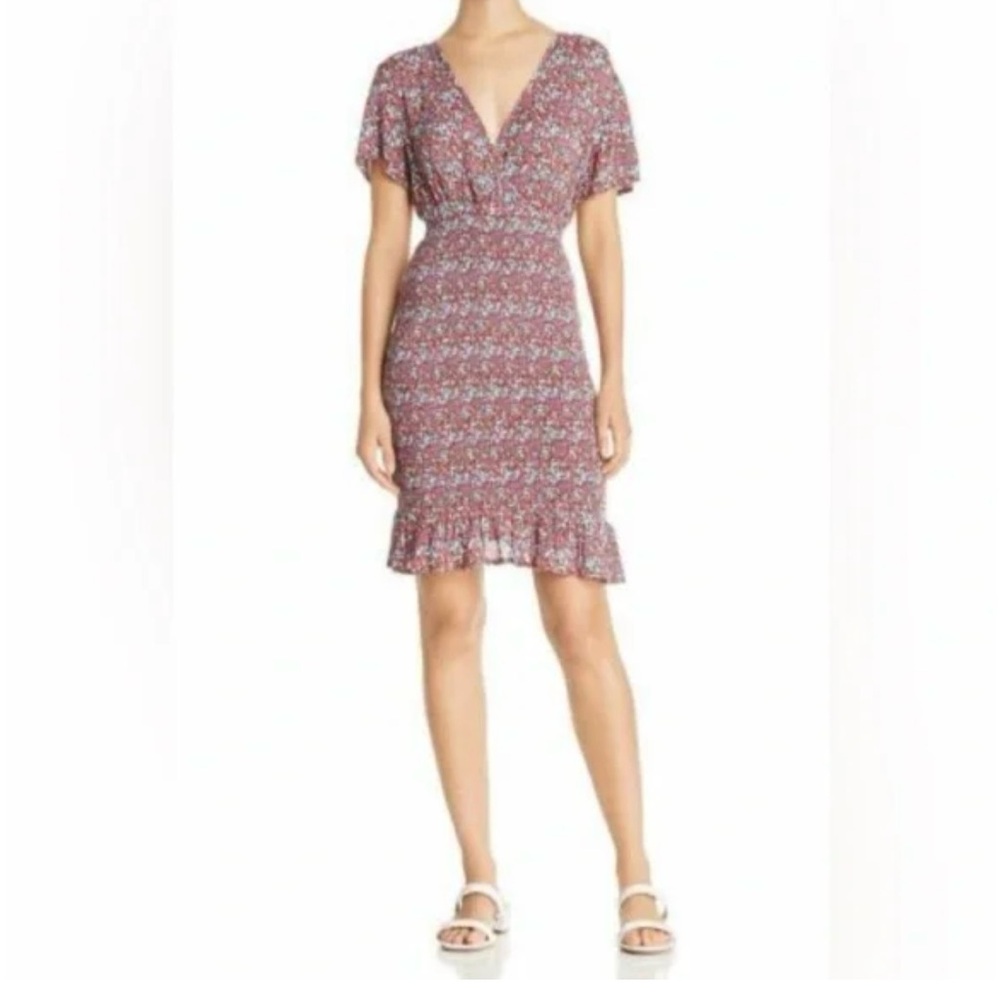 Bloomingdale's Acqua Pink Floral V-Neck Smocked Mini Dress